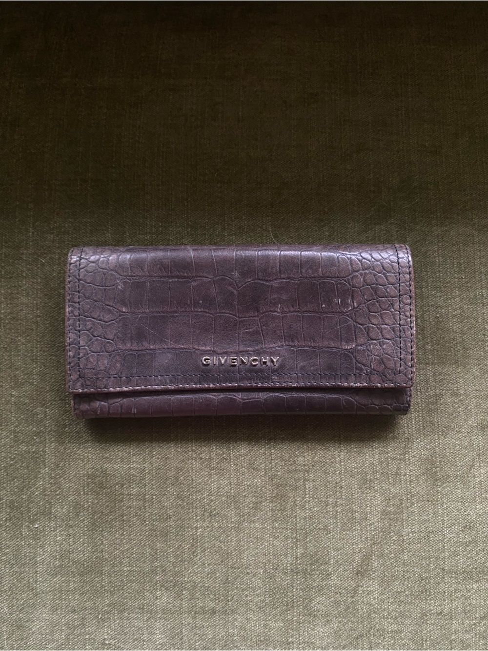 Givenchy Croc-Embossed Leather Wallet in charcoal gray